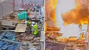 Shocking video of construction workers hitting 11,000v cable